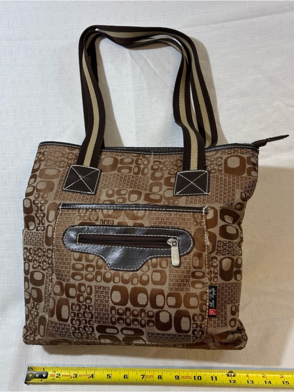 Bon Voyage Brown Patterned Canvas Tote Bag
